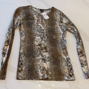 Pauw Amsterdam Long-Sleeve Printed Crewneck Top in Brown and Cream